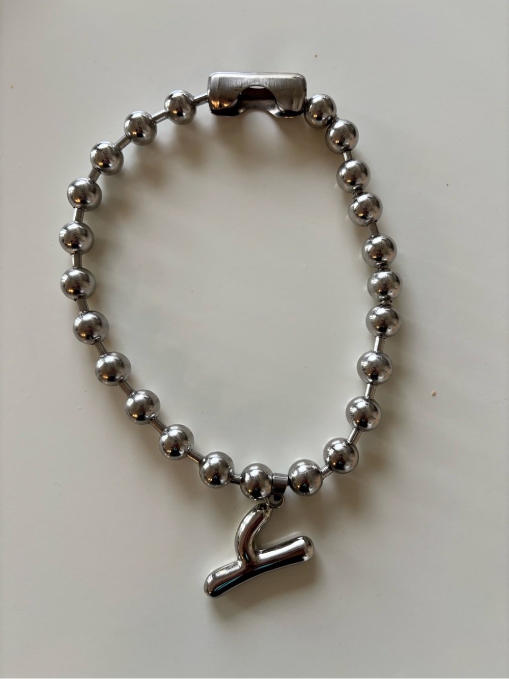 Oversized Blob Letter Stainless Steel Ball Chain Necklace “Y” 16 inches